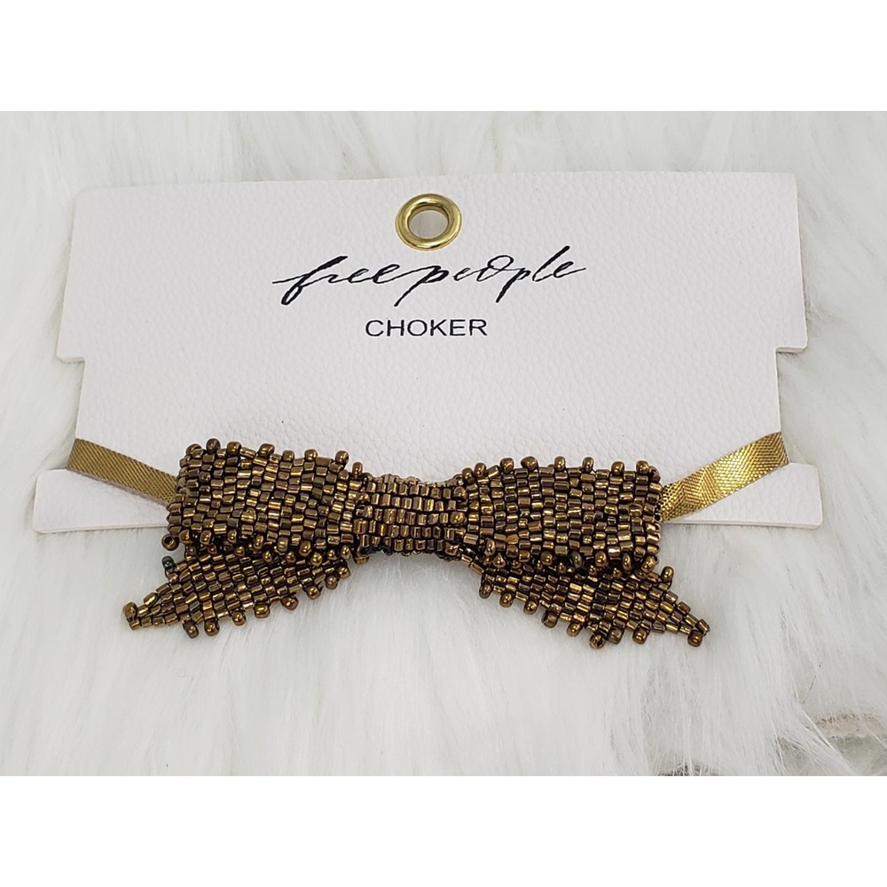 Free People Backstage Pass Bow Choker in Brown Bronze NWT Beaded Coquette Glam